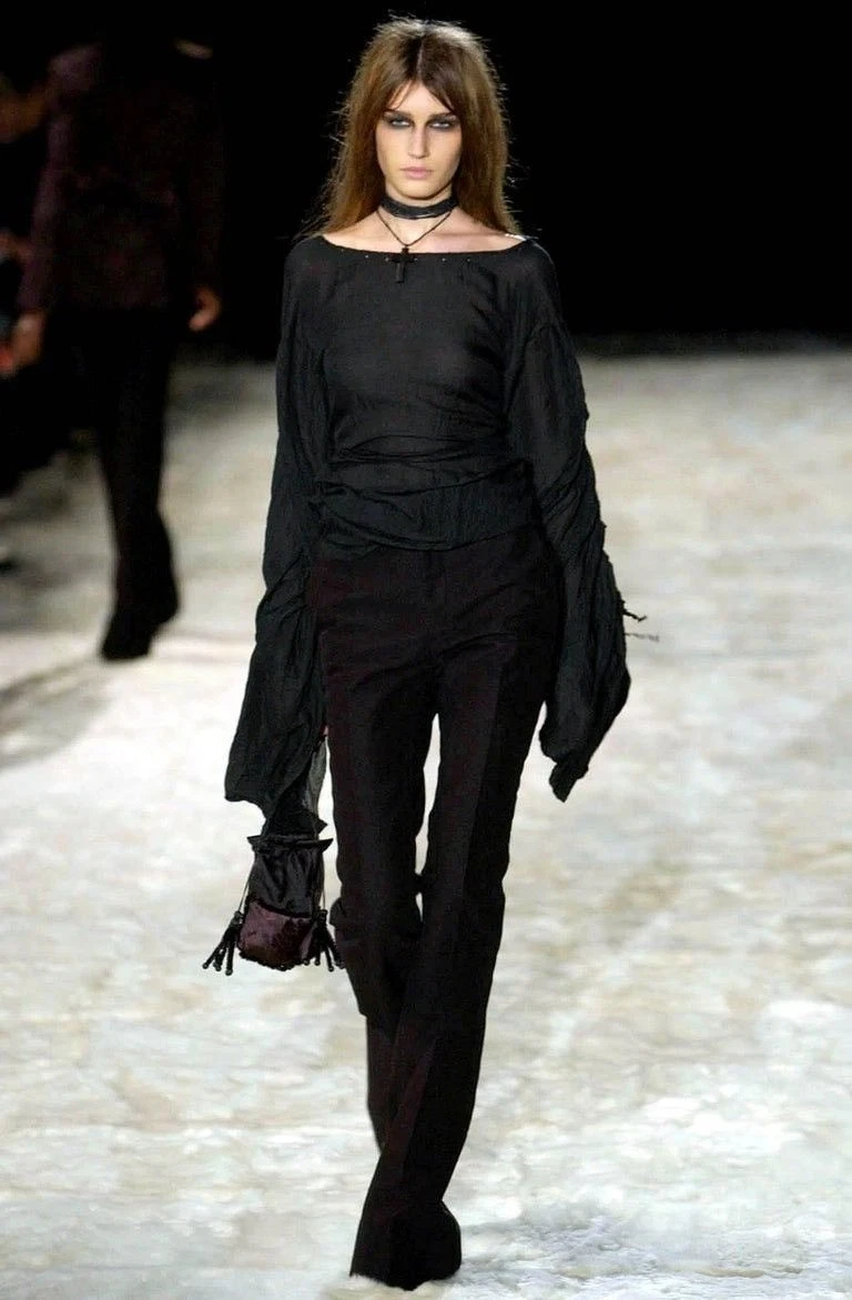 Tom Ford — Gucci Tom Ford FW2002 Sheer Silk Corset Plunging Poet Sleeve