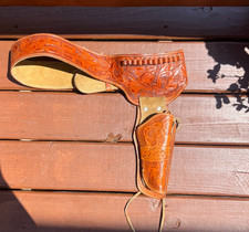 Western Leather Holster Gun Belt 42 Brown Hand Made Cowboy Revolver Pistol