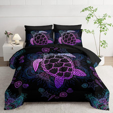 Sea Turtle Comforter Set - 7 Piece Twin/Queen, Black Teal Ocean Theme