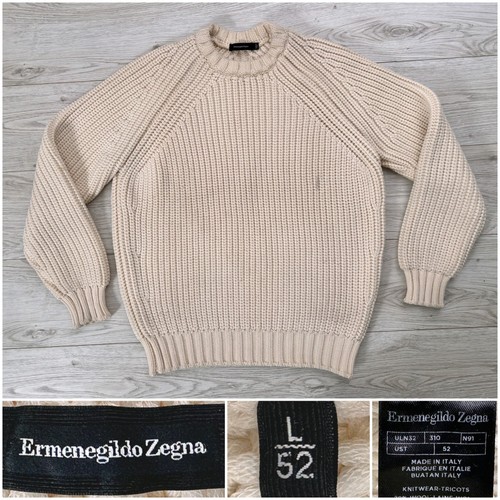 $1695 Ermenegildo Zegna Heavyweight Chunky Cream Wool Ribbed Sweater Large 52 42