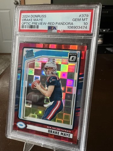 2024 Donruss Drake Maye Rated Rookie Optic Preview Red Pandora Prizm PSA 10 Read