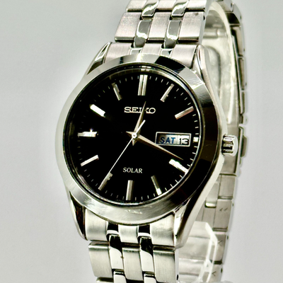 Exc+5】SEIKO Solar V158-0AZ0 Day Date Black 43mm Quartz Men's