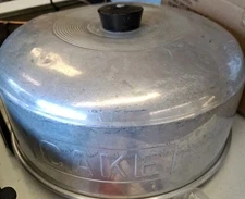 Vintage Aluminum Cake Safe Lid with Black Knob Handle Made in USA 1950's