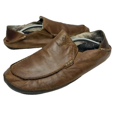 OLUKAI Moloa Shoes MEN US 13 / EU 46 Brown Leather Fur Lined  display picture 2