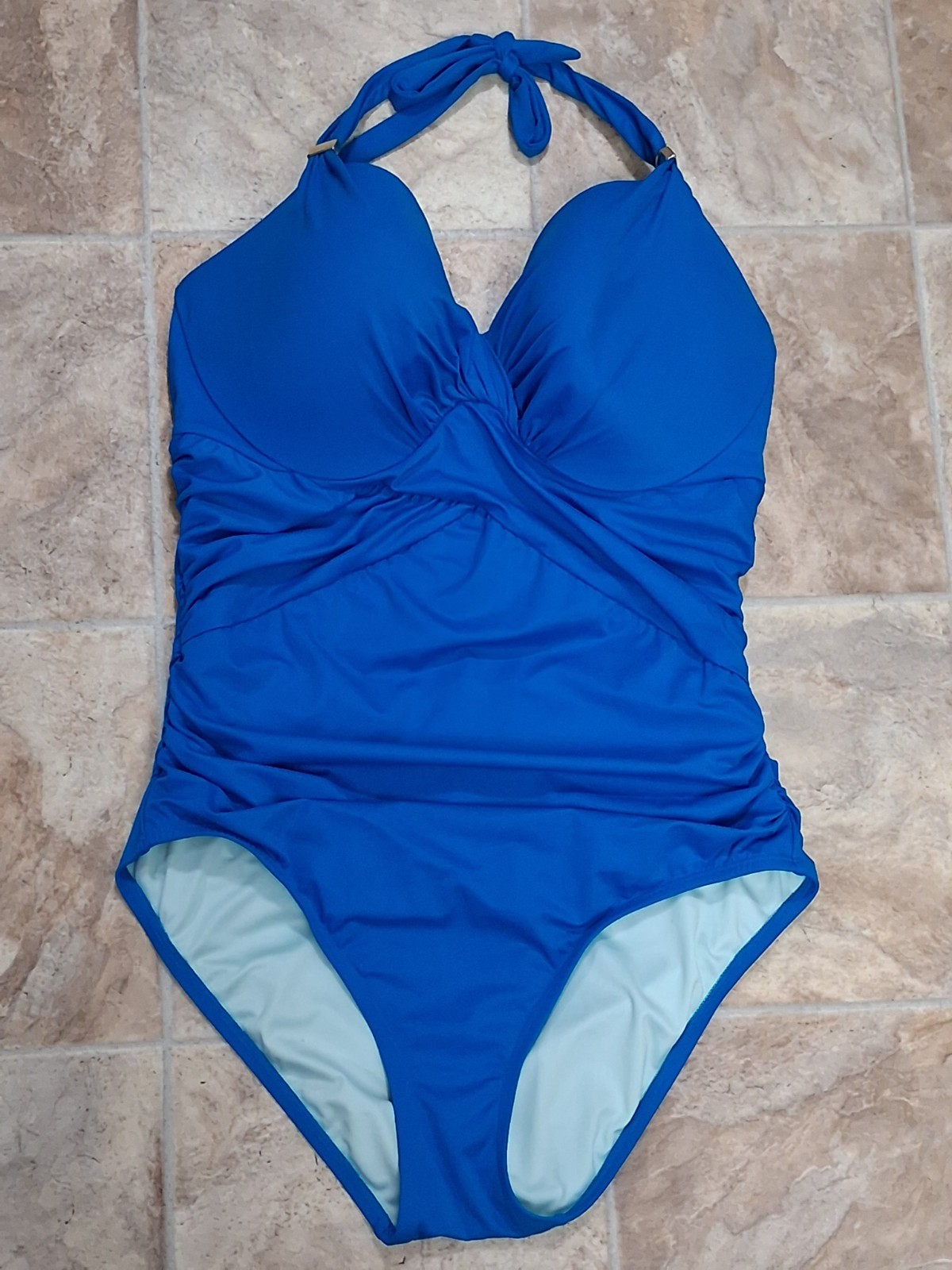 Victoria’s Secret 40 D Unforgettable One Piece Swim Teal Blue Halter Beach