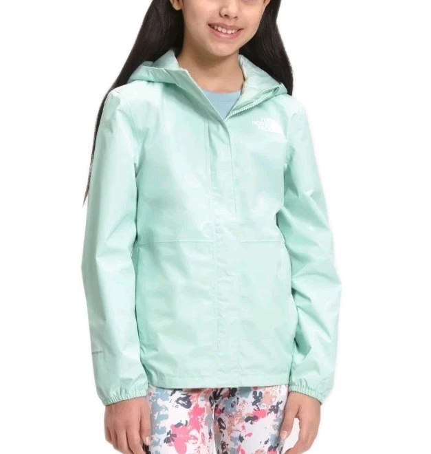 The North Face Rain Jacket Hoodie Girls Size S 7/8 Teal Mesh Full Zip Pockets