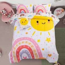 Bedding 6 Pcs Cartoon Rainbow Bedding Set with Smile Sun Printed for Boys Gir...