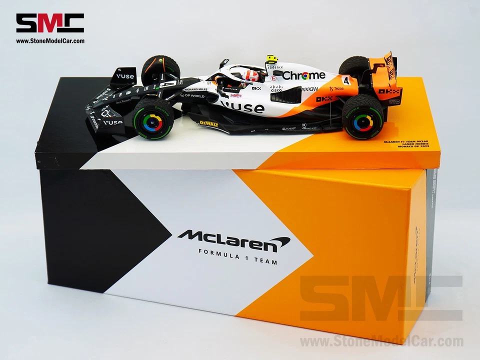 McLaren F1 MCL60 #4 Lando Norris Monaco GP 2023 Triple Corona 1:18 Caja MINICHAMPS Foto 3 de 4