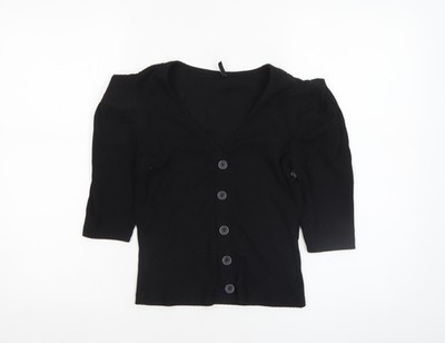 ONLY Damen Oberteil schwarz XS V-Ausschnitt Knopfleiste Puffärmel