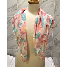Vintage 80s Mademoiselle Pink Floral Polyester Scarf 30x30" Pristine YK