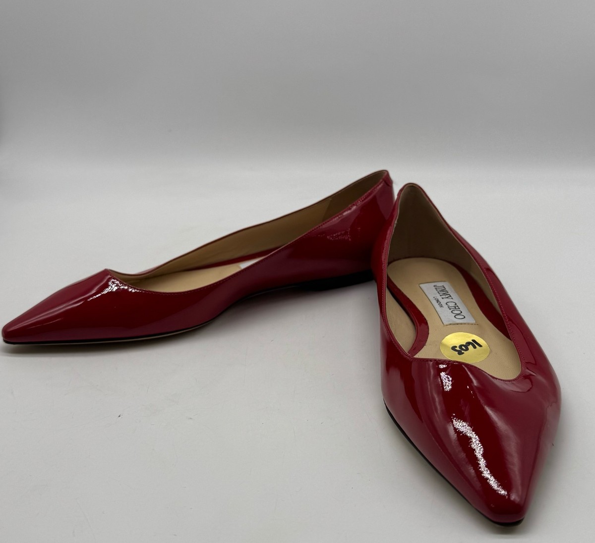 Jimmy Choo Romy red patent leather pointed toe ballet flats womens