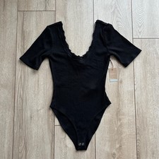 Black Ribbed Lace Bodysuit
