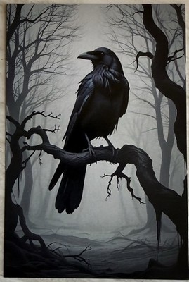 Raven Branch Forrest Night Gothic Halloween Postcard PC924 ephemera Wall Art