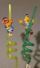 NEW Bert & Ernie Sesame Street Green Yellow Sipper Straw Collectible 90s
