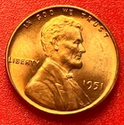 1951-P Lincoln Wheat Cent Penny GEM RED BU From an Original Bank Roll
