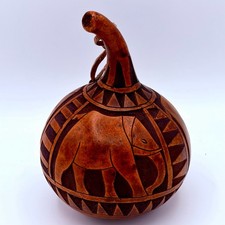 African Hand Carved Calabash Gourd Elephant Rattle Folk Art Kenya