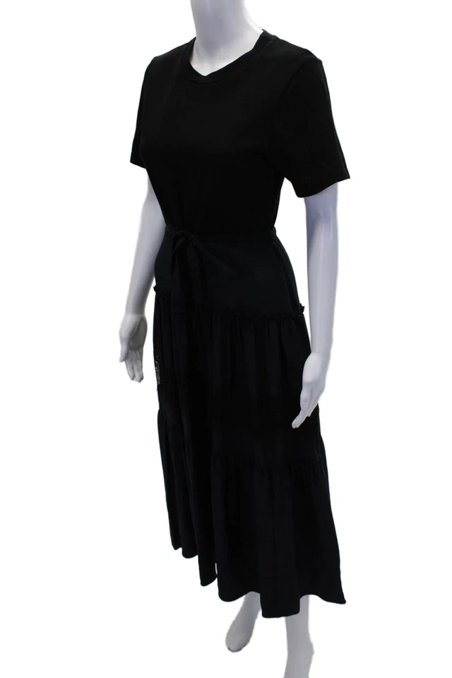 3.1 Phillip Lim Womens Short Sleeve Scoop Neck Lace Trim Dress Navy Black Size 2 - Image 2 of 4