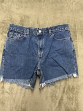 Vintage Levis Denim Shorts Women's 33 Blue 90s 505 Fray Made in USA cutoffs