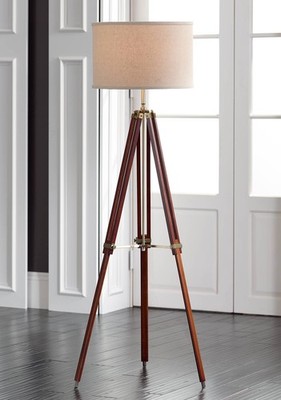 Surveyor Modern Floor Lamp 57 1/2'' Tall Cherry Wood Tripod for Living Room Decor