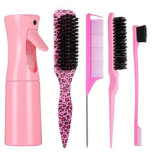 Hair Styling Tool Set with Spray Bottle, Leopard Bristle Brush, Curly Hair Brush