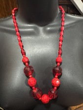 Vintage Cherry Red Acrylic Bead Necklace Retro Statement