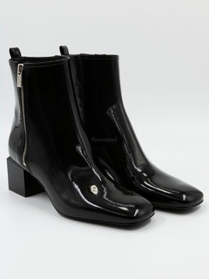 New Women's AGL Black Angie Patent Leather Bootie Size US6/EU 36.5