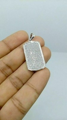 Men's Dog Tag 2Ct Real Moissanite Round Pendant 14K White Gold Plated Silver