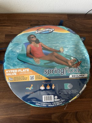 NEW SwimWays Spring Float Recliner HYPER-FLATE VALVE Teal & Blue Pool Lounger