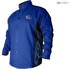 Contoured Flame-Resistant Cotton Welding Jacket 9 oz Welder's Collar Dual Poc...