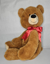 Russ Sideways Brown Teddy Bear Plush Stuffed Red Bow 24" Tall Sitting HTF