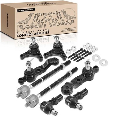 A-Premium Set of 8, Front Upper & Lower Ball Joint, Inner & Outer Tie Black 