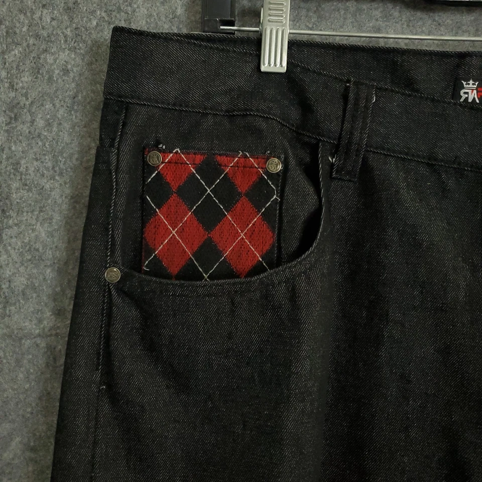 VTG Y2k Red Ape Baggy Jeans 38x34 Black Red Embroidered Skater Pinkman Wide - Image 3 of 4