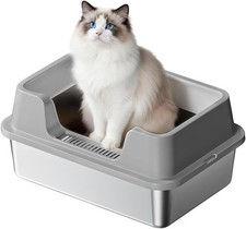 Large Stainless Steel Cat Litter Box High Sided Odor Resistant for Big Cats