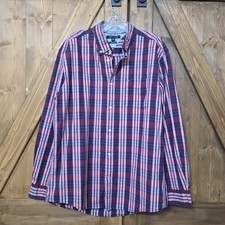Tommy Hilfiger Men s XL Custom Fit Plaid Button Down Shirt Red Navy Stretch