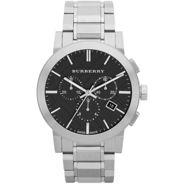 NEW BURBERRY MENS WATCH STAINLESS STEEL SILVER STRAP & BLACK  display picture 1