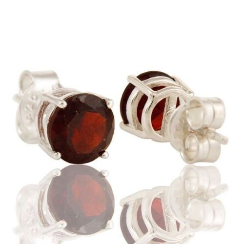 925 Sterling Silver Natural Garnet Gemstone Jewelry Tiny Stud Earrings - Picture 2 of 2