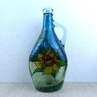 Hand Painted Stained-Glass Decor Bottle No Stopper Thick Green Glass Floral 27cm
