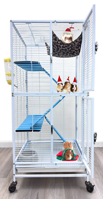 Deluxe Double Unit Two Story 4-Level Ferret Hammock Rats Critter Cage On Wheels