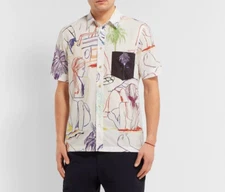 Paul Smith Beach Sketch Print Button Up Shirt Mens Medium Front Pocket