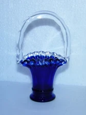 Fenton #37 for Zeta Todd Cobalt Blue Fan Basket Vase Clear Crest Bamboo Mini