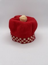Vintage Red Wool Tam Beret Hat with Cream Pom and Cream Red Checks Size M