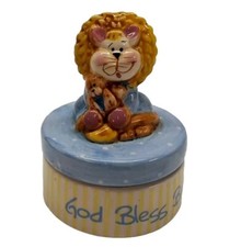 Cracker Barrel Cherished Beginnings "God Bless Baby" Lion Trinket Box Gift Idea 