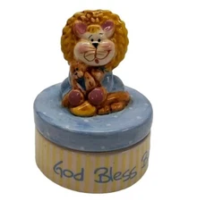 Cracker Barrel Cherished Beginnings "God Bless Baby" Lion Trinket Box Gift Idea!