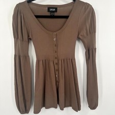Loulou Sweater Dress Women Small Brown Knit Long Sleeve Deep V Neck Button Front
