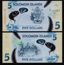 SOLOMON ISLANDS B221b P#W38b 5 Dollars (2022) Uncirculated Banknote.