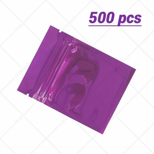 2.5x3.5in Clear Front Glossy Purple Foil Mylar Flat Zip Seal Bag w/ Tear Notches - Afbeelding 8 van 9