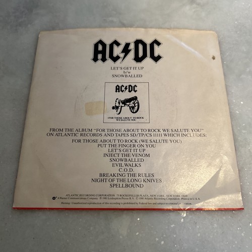 AC / DC "Let's Get It Up" 1981 7" 45rpm Single Atlantic - Imagen 2 de 3