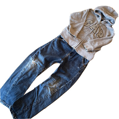 RIVER ISLAND BLAUE DISTRESSED JEANS ALTER 5.  & Alter 4/5 Jahre warmer grauer GAP HOODIE sehr guter Zustand
