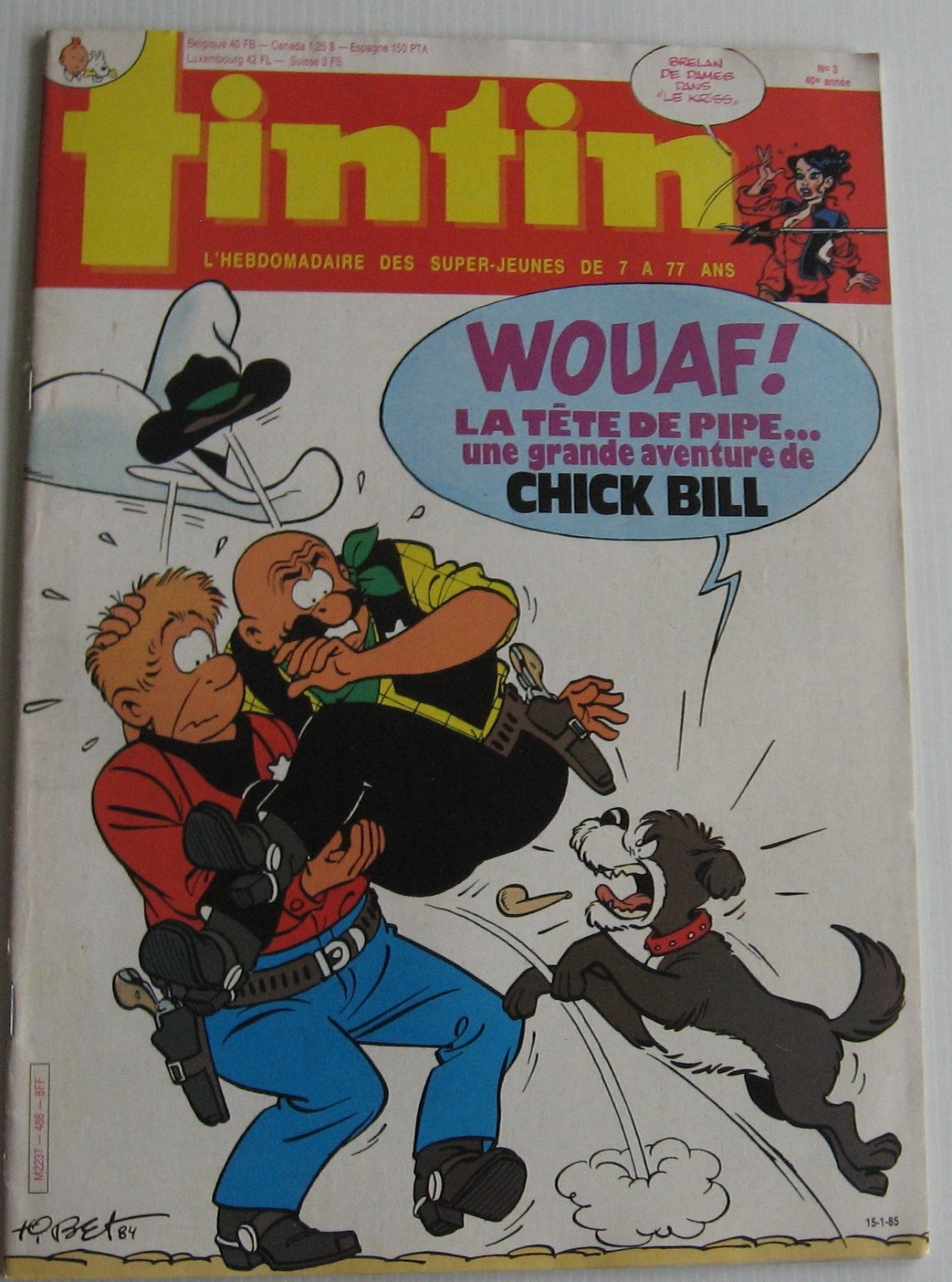 Tintin Journal No. 488 Chick Bill The Head Of The Pipe Cover Tibet Cubitus 1985