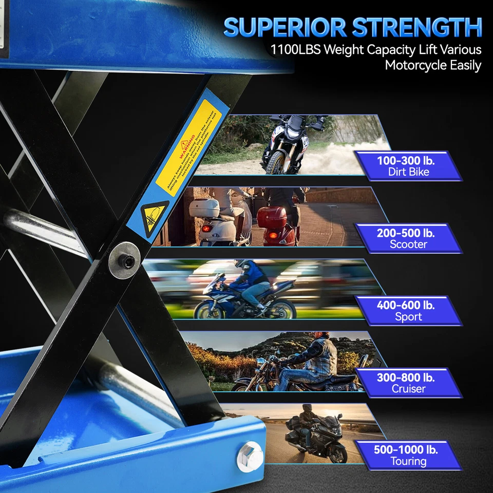 Heavy Duty Motorcycle 1100lb Scissor Jack Lift Wide Deck Hoist Stand ATV Bike BL - Image 2 of 4